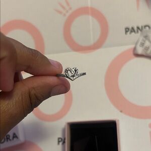 Pandora Silver Heart Tiara Ring with Clear Stones